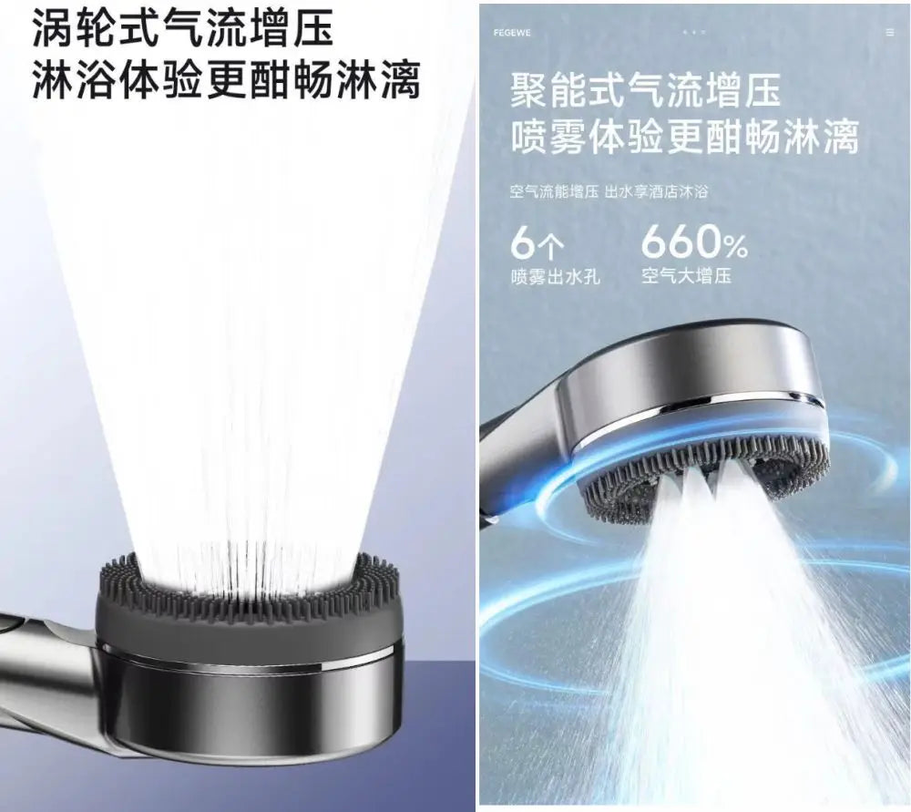 4-Speed High-Pressure Handheld Shower Head with Massage Brush