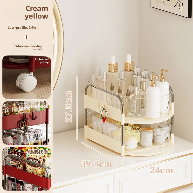 Mobile Cart Storage Rack Floor Standing Multi-Tiered Household Snack Kitchen Utility Organizer with Wheels Multi-Purpose Storage Peaceful Pleasures Health and Wellness 2 Short Yellow