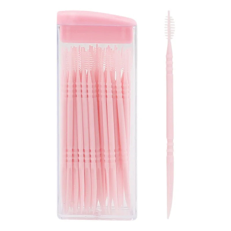 50-Pc Fish Bone Disposable Plastic Interdental Toothpicks Interdental Toothpick Peaceful Pleasures Health and Wellness Pink