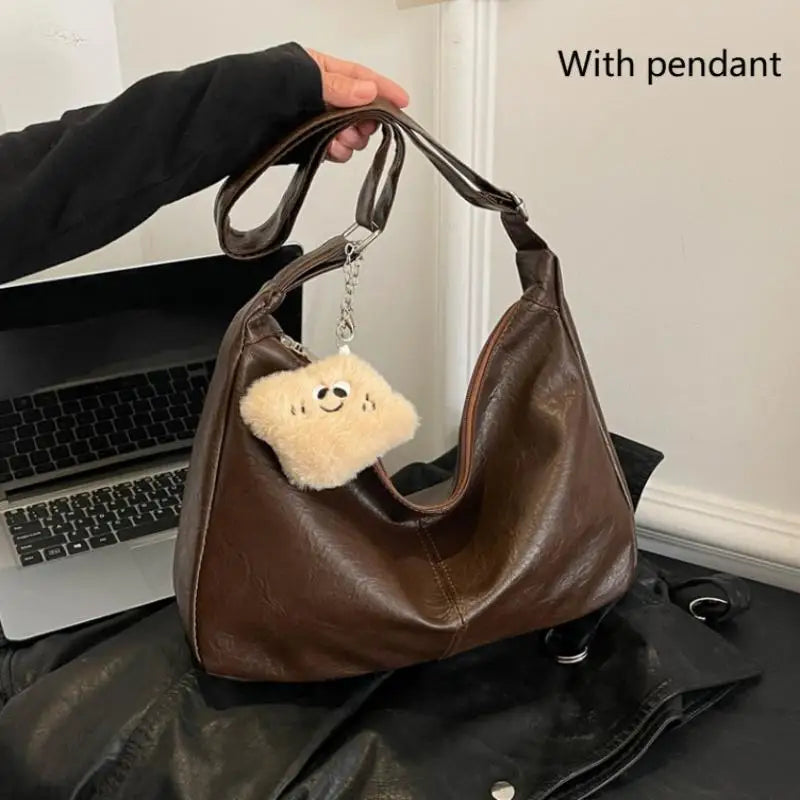 Retro PU Leather Shoulder Bag – Large Capacity Women's Tote