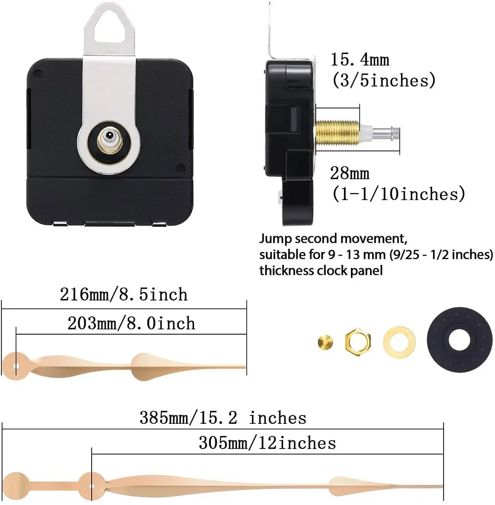 High Torque Quartz Wall Clock Movement Silent DIY Clock Mechanism 30cm Long Metal Clock Needle Large Torque Movement Parts Peaceful Pleasures Health and Wellness