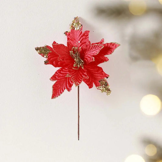 25cm Christmas Poinsettia Glitter Artificial Flower | DIY Wreath Artificial Christmas Flower Oasis Select