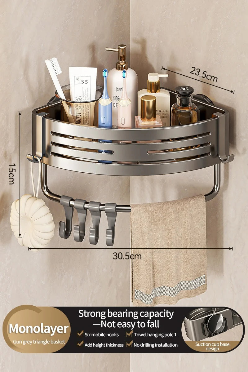 No-Drill Suction Cup Bathroom Wall Shelf | Aluminum Rack