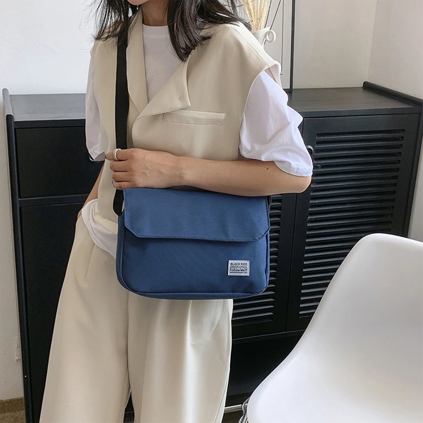 Crossbody Bag for Couples Large Capacity Casual Nylon Underarm Bags for Holiday Vacation Use Travel Shopping Use Peaceful Pleasures Health and Wellness Blue