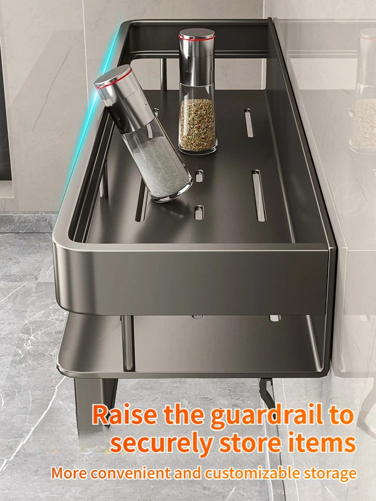 No-Drill Aluminum Wall Rack – Kitchen & Bathroom Organizer