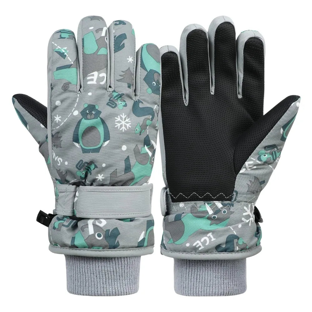 Kids Ski Gloves for Boys Girls, Children Winter Warm Glove with Fleece Lining Cute Designs and Waterproof Snowboard Gloves Peaceful Pleasures Health and Wellness Gray M (7-9 Years)