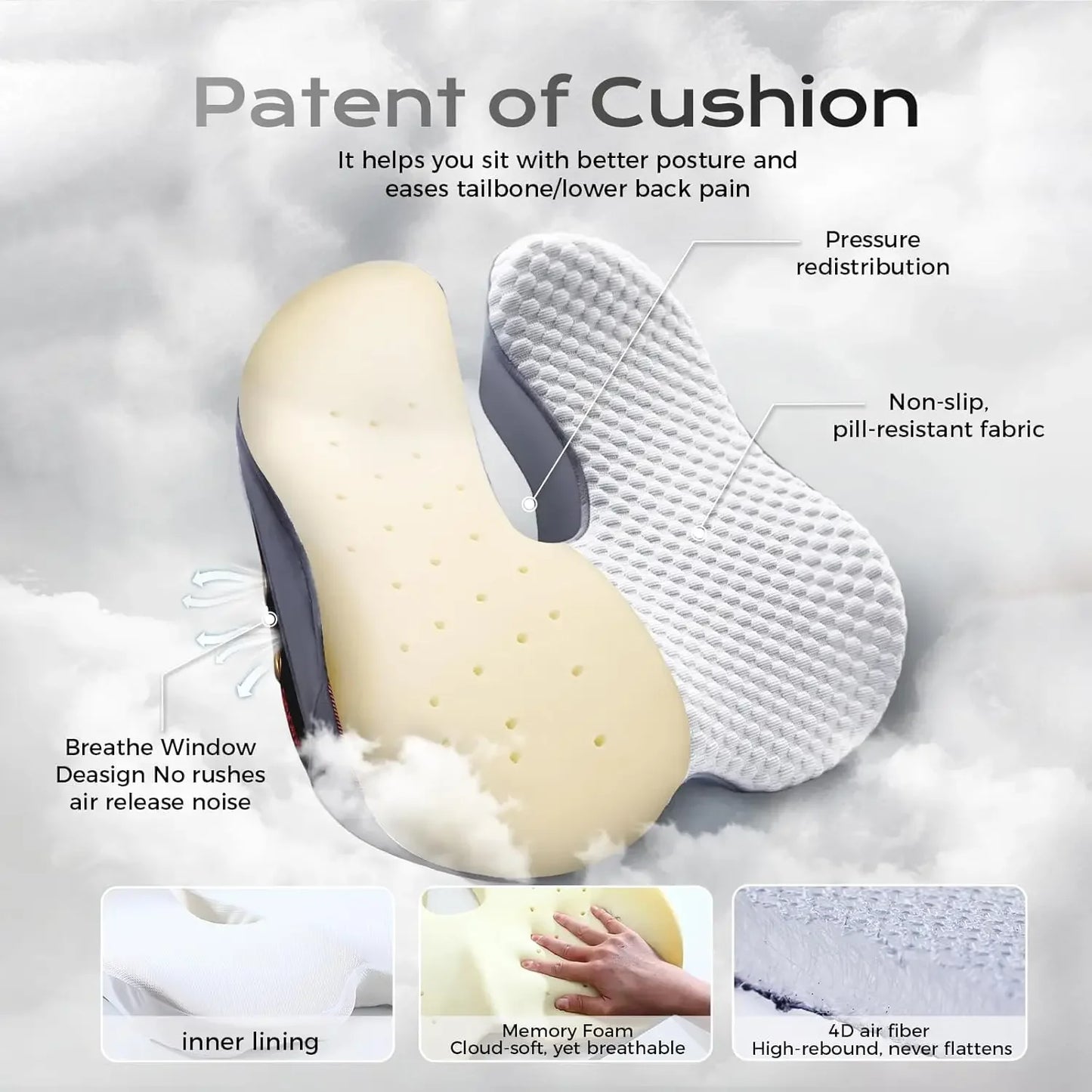 Ergonomic Memory Foam Seat Cushion – Tailbone, Hip & Thigh Relief Peaceful Pleasures Health and Wellness