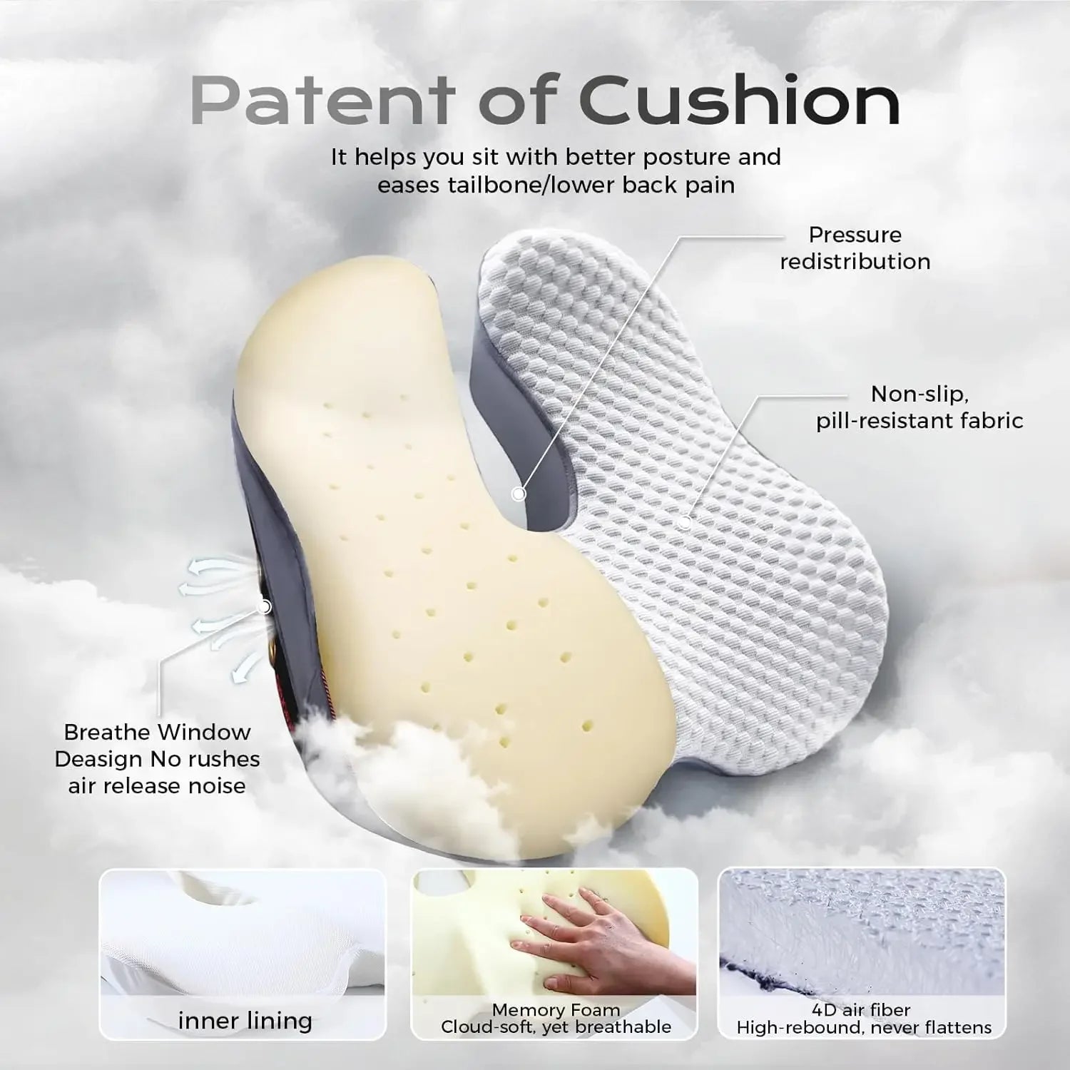 Ergonomic Memory Foam Seat Cushion – Tailbone, Hip & Thigh Relief Peaceful Pleasures Health and Wellness