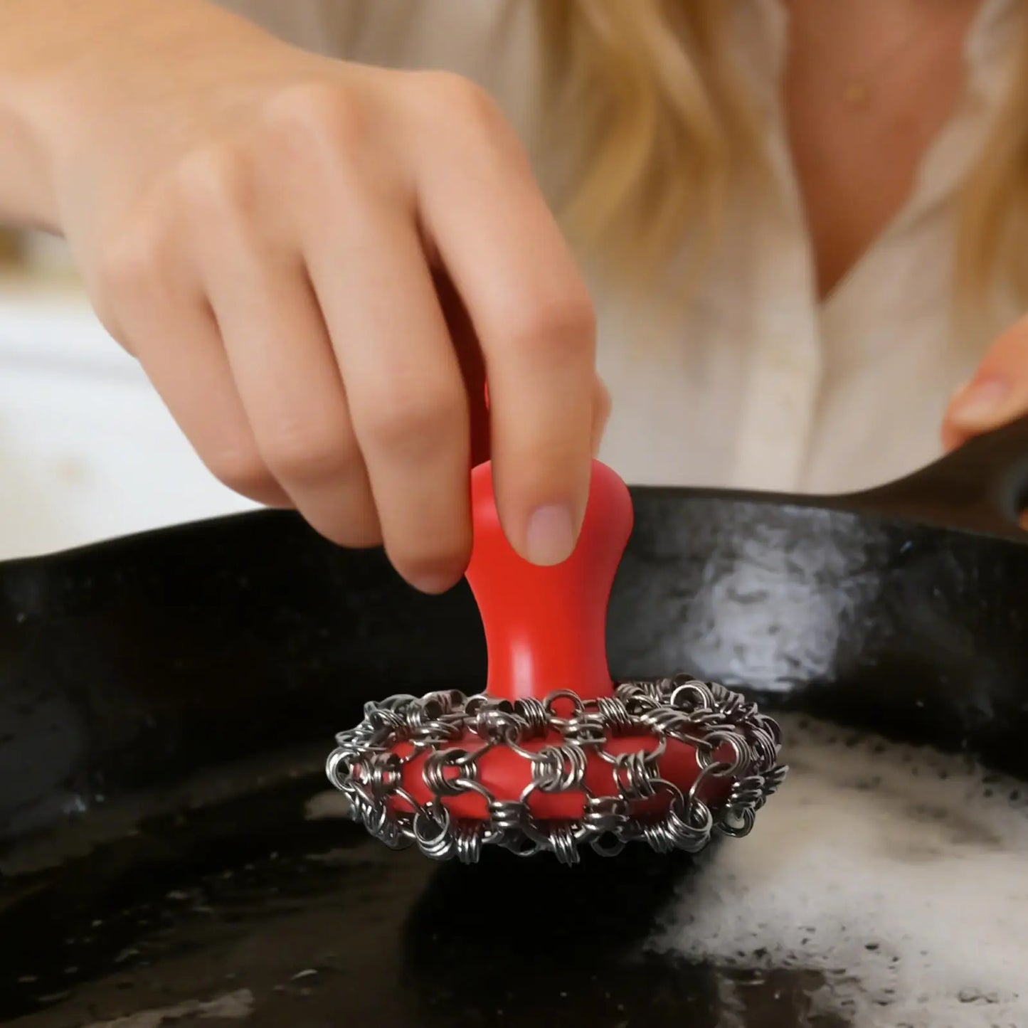 Cast Iron Scrub Brush | 316 Steel & Silicone Ergonomic Handle Cast Iron Scrub Brush Peaceful Pleasures Health and Wellness
