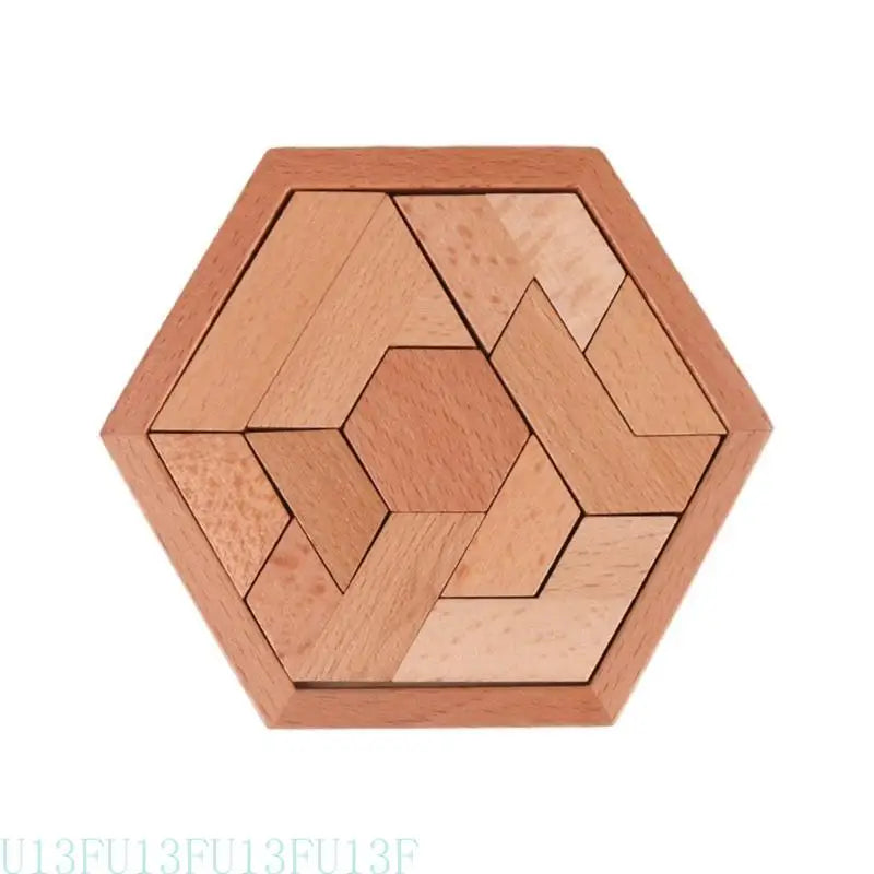 Wood Hexagon Tangram Puzzle – STEM Brain Teaser for Kids & Adults