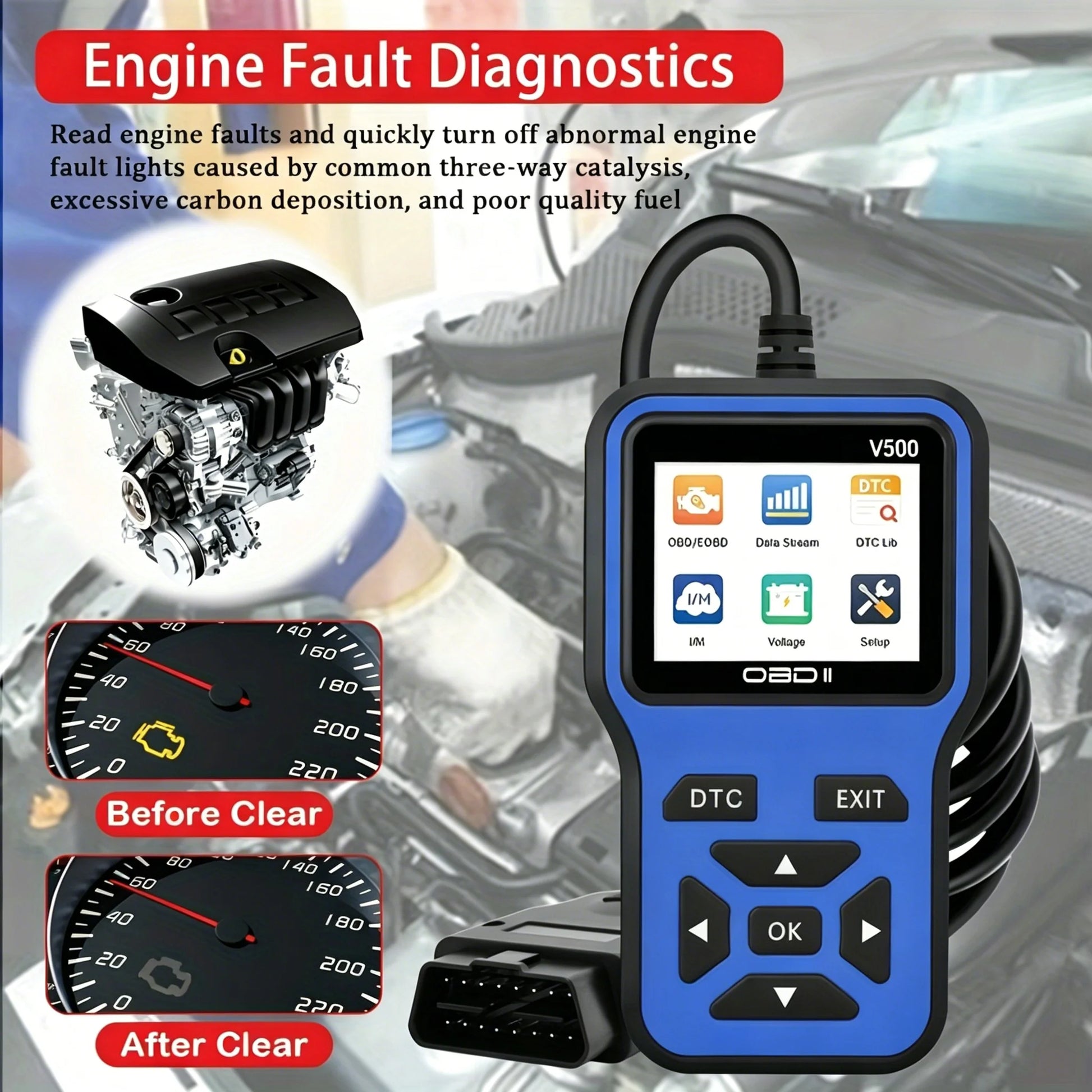 V500 Obd2 Car Diagnostic Scanner Engine Fault Code Reader Battery Voltage Tester Charging System Analyzer Check Engine Light Too Peaceful Pleasures Health and Wellness