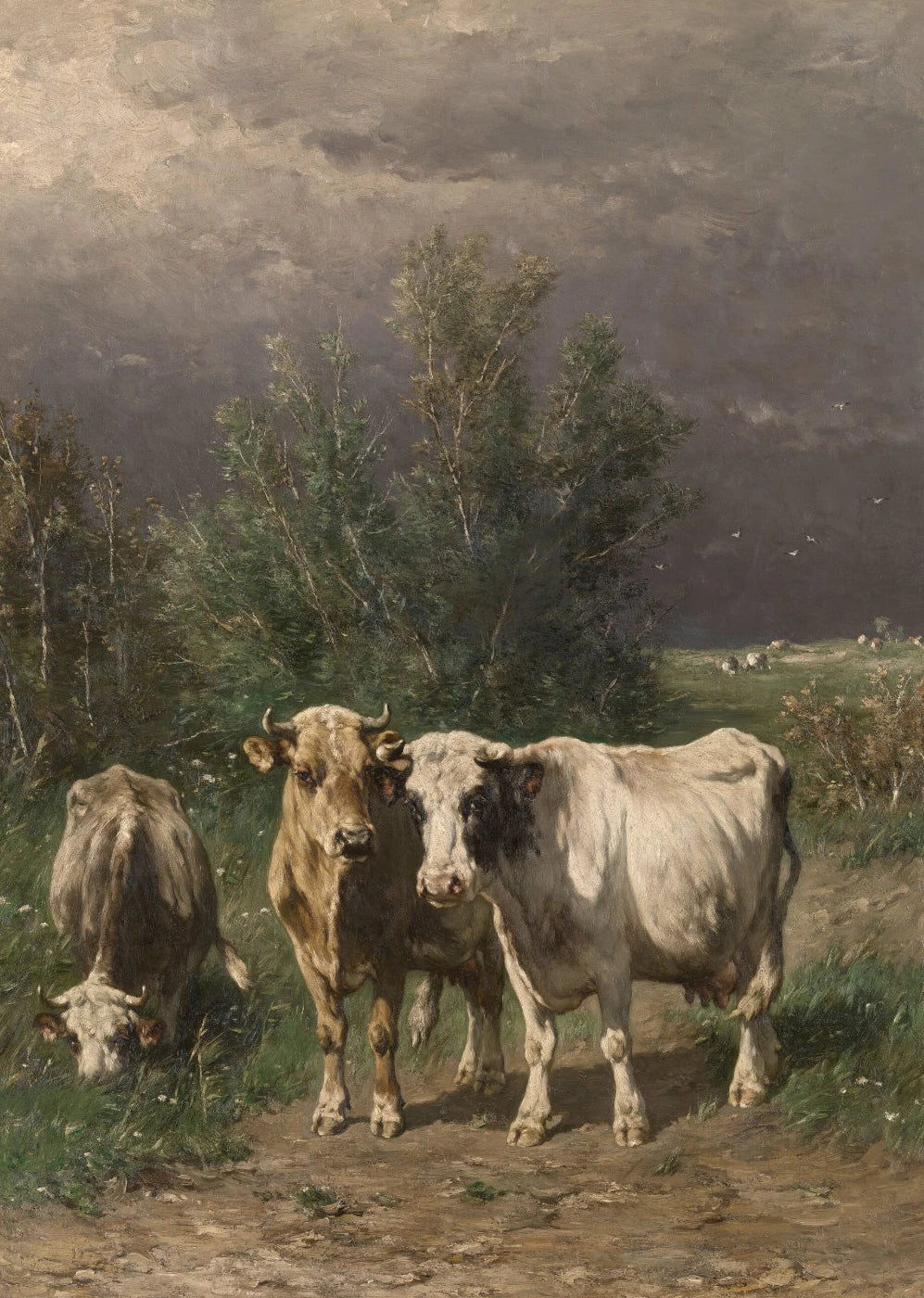 Vintage Rural Antique Animals Poster Cows in The Forest and Pasture Canvas Painting Farmhouse Wall Art Picture Office Home Decor Peaceful Pleasures Health and Wellness