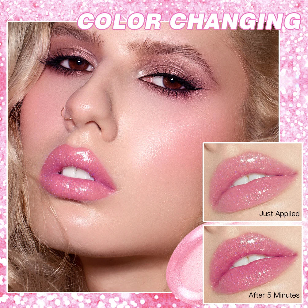 QIBEST Glitter Lipstick Color Change Lip Balm Transparent Moisturizing Lipstick Makeup Crystal Jelly Pearlescent Lip Stain Tint Peaceful Pleasures Health and Wellness