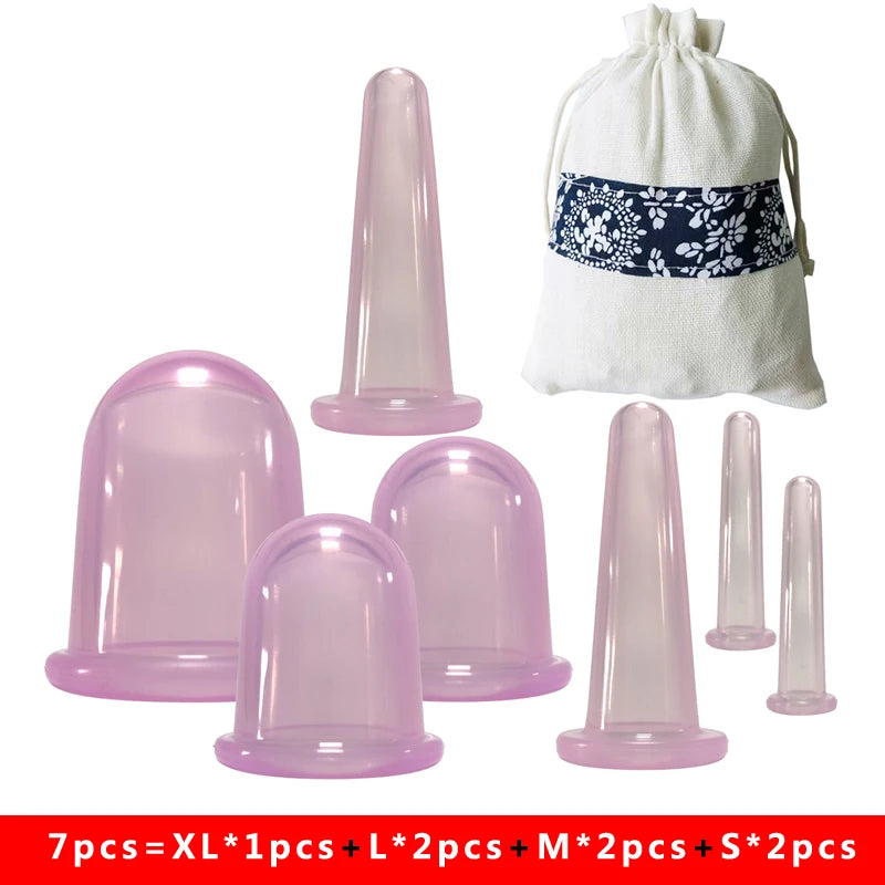 7PCS/Set Silicone Massage Jars Suction Cup Plastic Dampness Expelling Body Release Pain Vacuum Cans Banks Peaceful Pleasures Health and Wellness 7pcs Purple