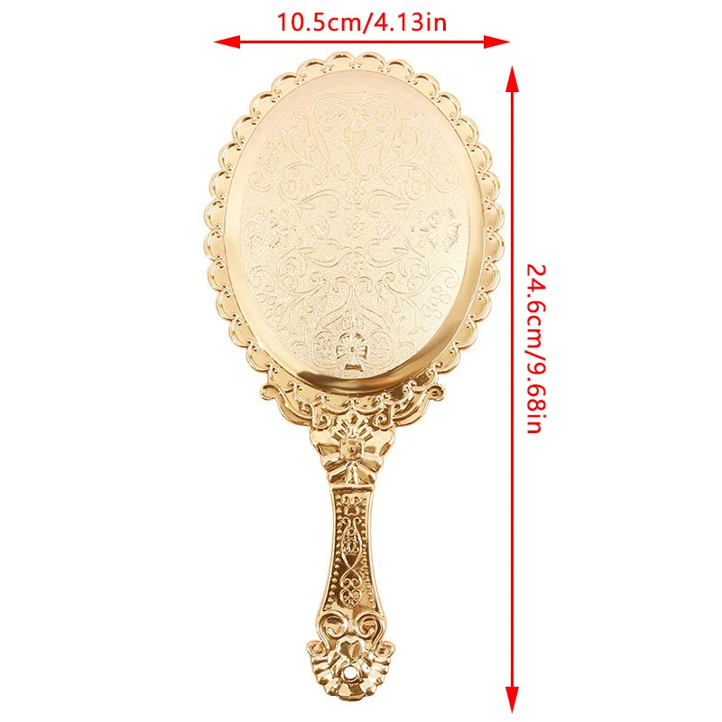 Rose Gold Portable Vintage Makeup Mirror Hand Hold Oval Round Mirror Noble Restore Ancient Ways Court Mirror Beauty Tool Peaceful Pleasures Health and Wellness