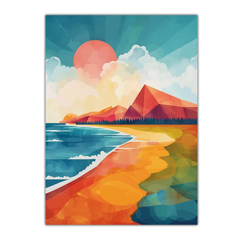 Watercolor Coastal Mountain Canvas Wall Art | Landscape Print Canvas Wall Art Peaceful Pleasures Health and Wellness 04 50x70cm NoFrame China Mainland