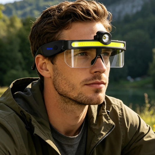 Rechargeable LED Glasses Multi-Mode Head Flashlight Non-Slip Lightweight Safety Glasses For Camping Running Hiking Outdoor Work Peaceful Pleasures Health and Wellness
