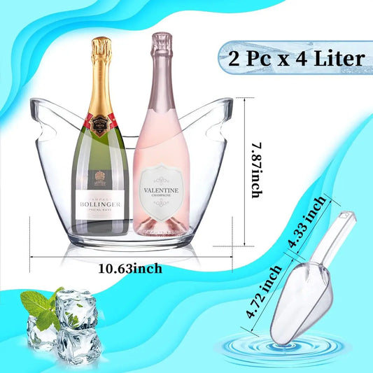 1PC Ice Buckets and 1PC Scoop for Parties Clear PC Ice Bucket 4 Liter Good for 2 Champgne or 4 Beer Bottles Free Shipping Peaceful Pleasures Health and Wellness Scoop and Bucket