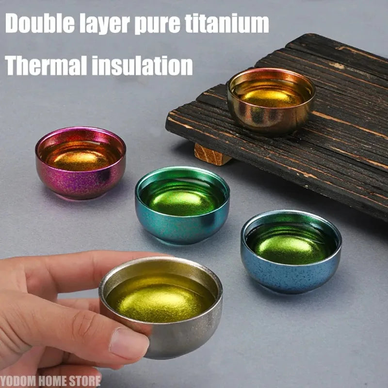 50ml Pure Titanium Tea Cup | Double-Layer Anti-Scald Camping Cup