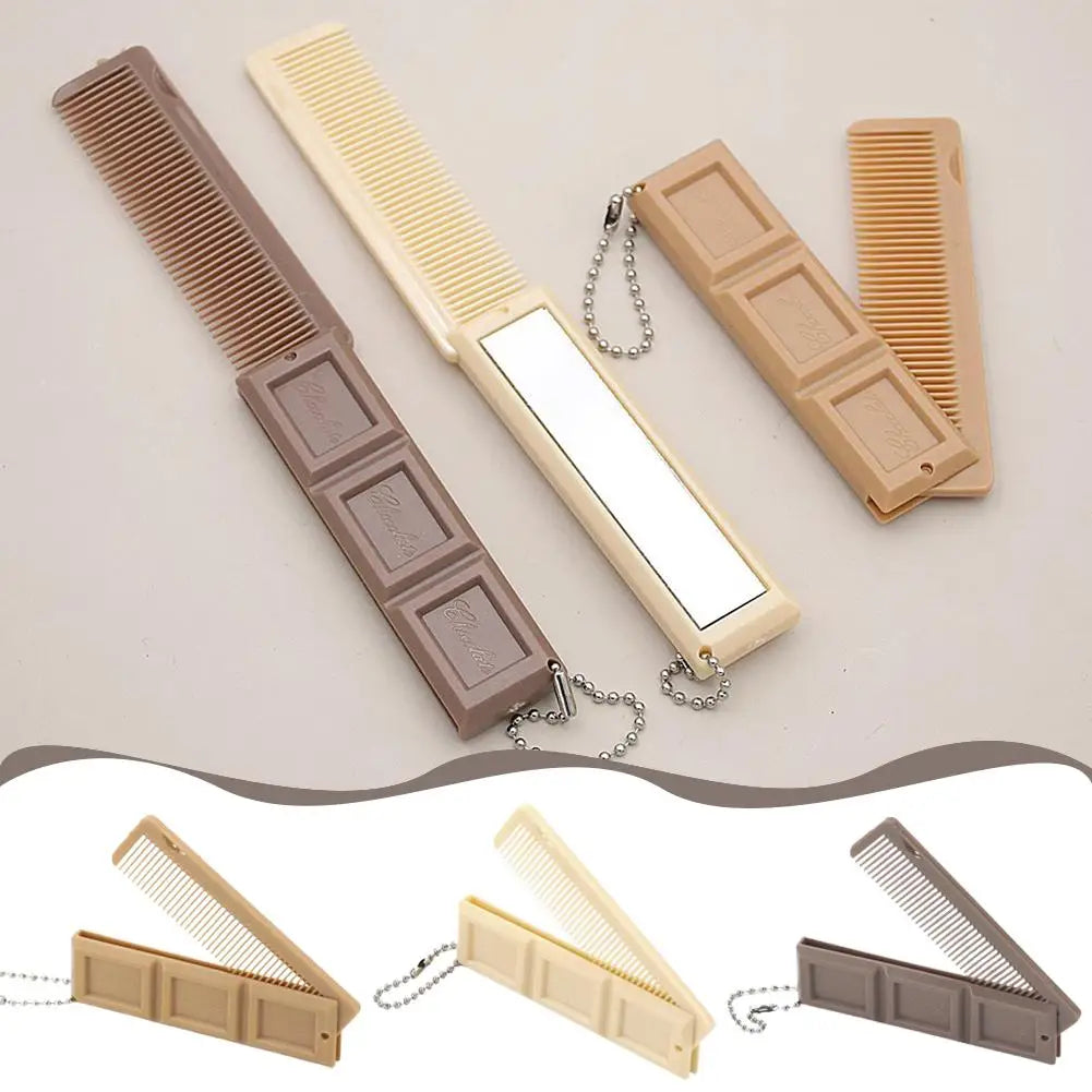 SADOER Folding Chocolate Comb with Mirror – Travel Hair Comb