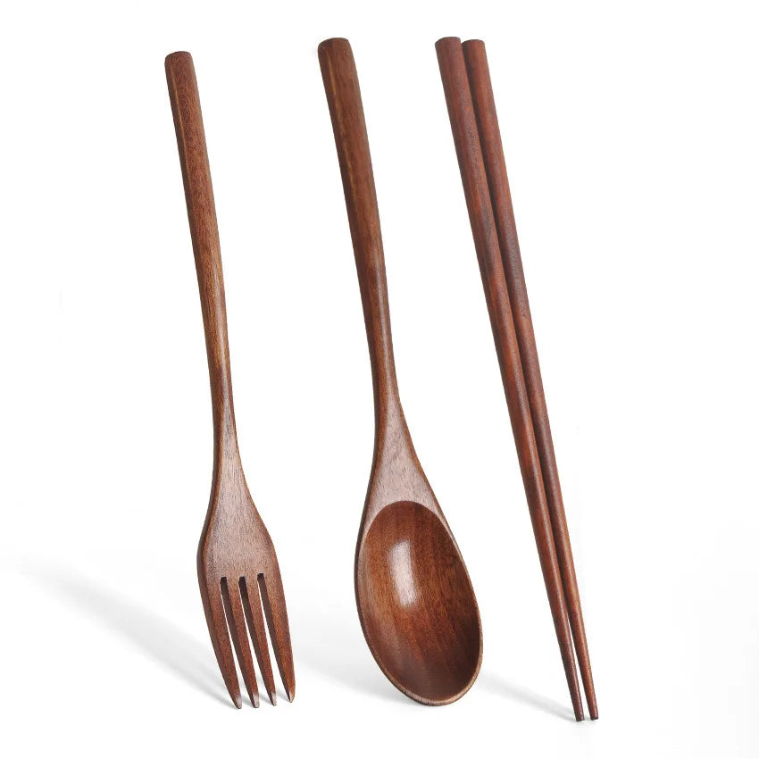 5-Piece Natural Wooden Spoon & Fork Set – Eco-Friendly Tableware