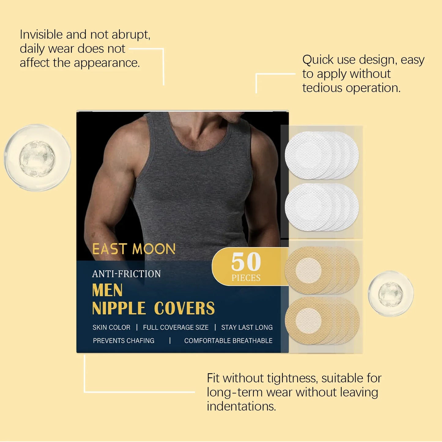 Men's Waterproof Nipple Cover Stickers – 50 Pack Sports Patches