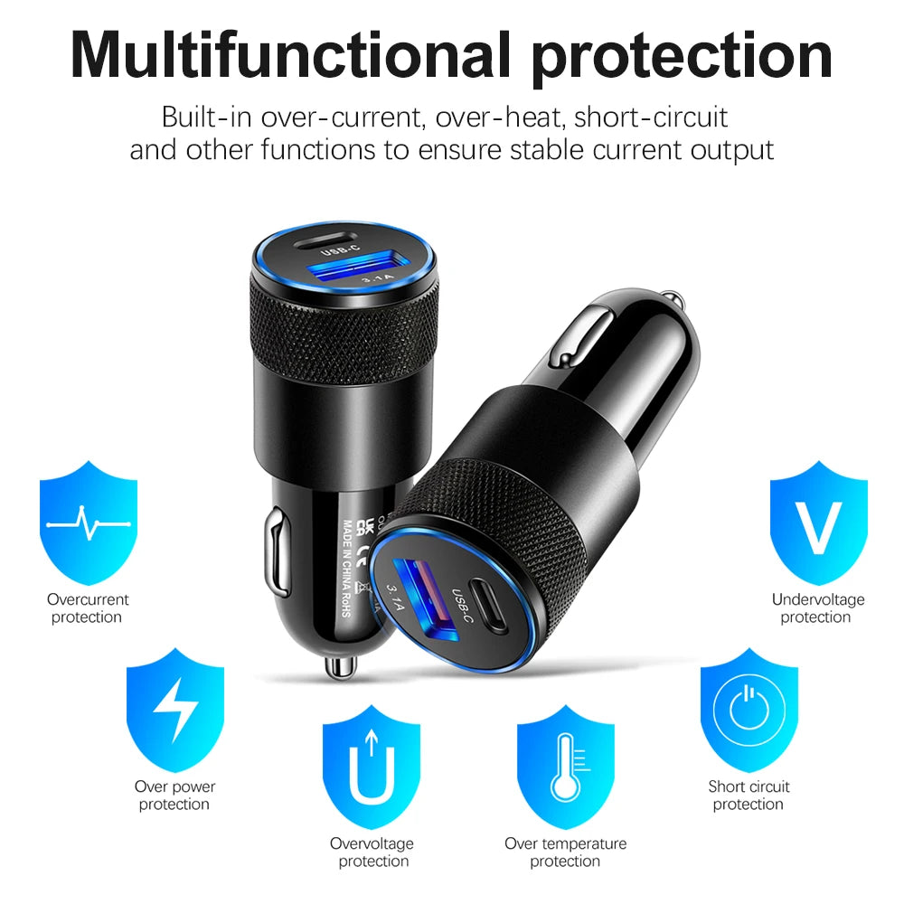 66W USB-C Car Charger PD Fast Charge – iPhone Samsung Xiaomi