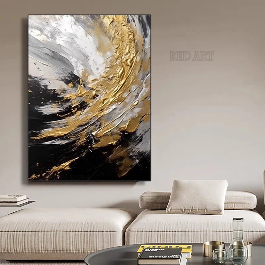 Large Abstract Golden Foil Canvas Wall Art | Bedroom Decor