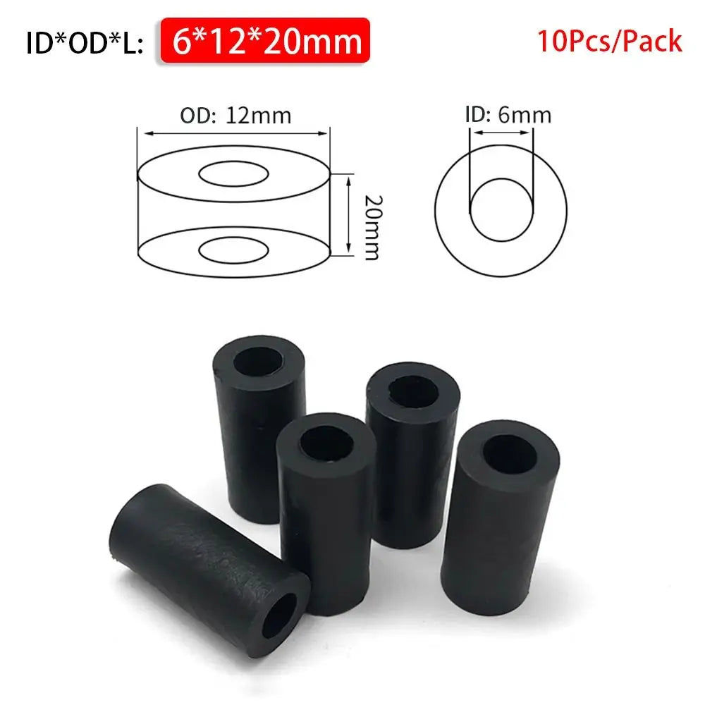 10Pcs/Pack New Non-Threaded ABS Spacer PCB Board Support M3-M10 Hollow Standoff Round Black Nylon Washer Peaceful Pleasures Health and Wellness 6x12x20mm