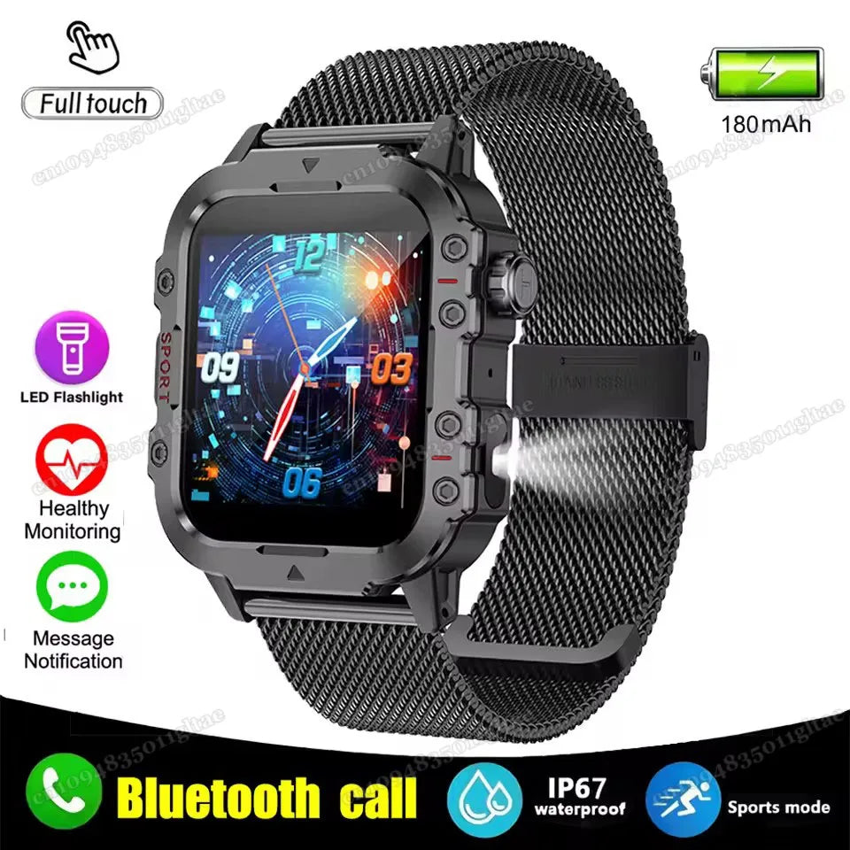 2026 Outdoors Durable Men Sports Smart Watch 1400mAh Battery LED Flashlight Waterproof Bluetooth Call Military Smartwatchs HW12 Peaceful Pleasures Health and Wellness 1.44 Bk22Milan Smartwatch