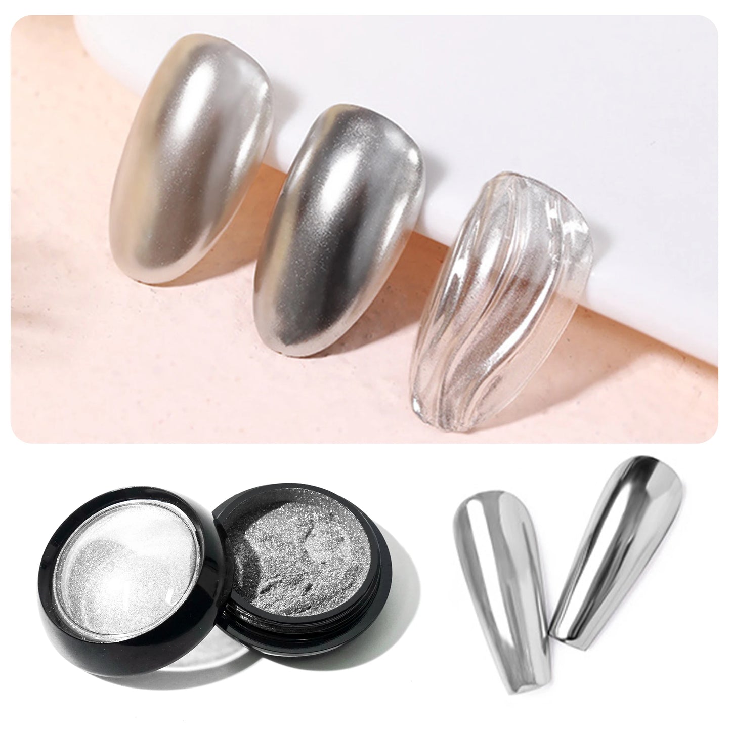1pcs Nail Glitter Metallic Rubbing Dust Gel Polish Pigment Shinning Metal Manicure Decor Magic Mirror Powder Gold Silver Chrome Peaceful Pleasures Health and Wellness silvery