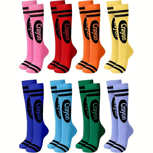 1 Pair of Socks with Random Colors, Football Socks, Sports Socks, Basketball Socks, Pure Cotton, Sweat-Absorbent, Breathable, Odor-Free, Crayon Socks, Colorful Striped Over-The-Knee Socks, Fashionable and Novel, Soft and Snug Peaceful Pleasures Health and Wellness