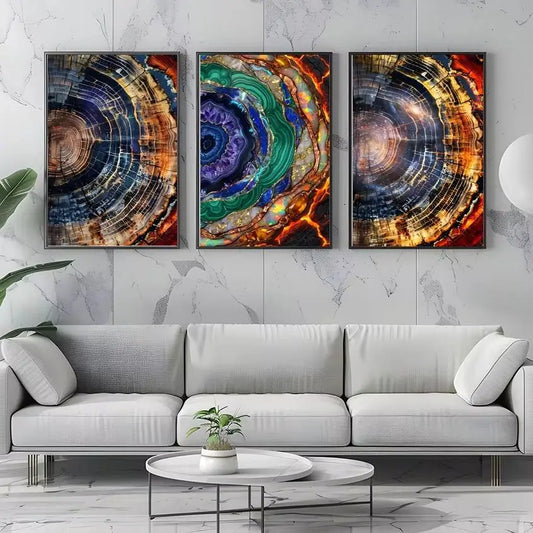 Abstract Wall Art Colorful Tree Ring Canvas Painting Modern Style Poster Prints Living Room Wall Decor Peaceful Pleasures Health and Wellness