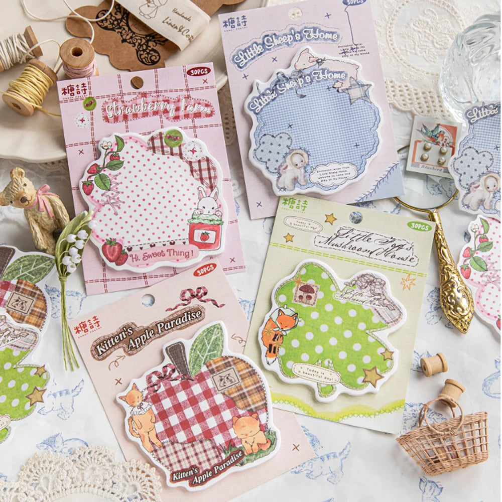 30 Retro Colored Patchwork Student Memo Message Paper Sticky Notes