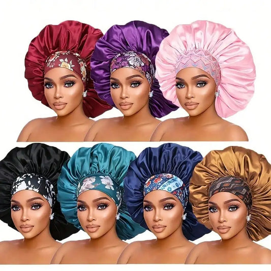 Women's Satin Sleep Cap – Oversized Bonnet with Wide Elastic Band Satin Sleep Bonnet Peaceful Pleasures Health and Wellness