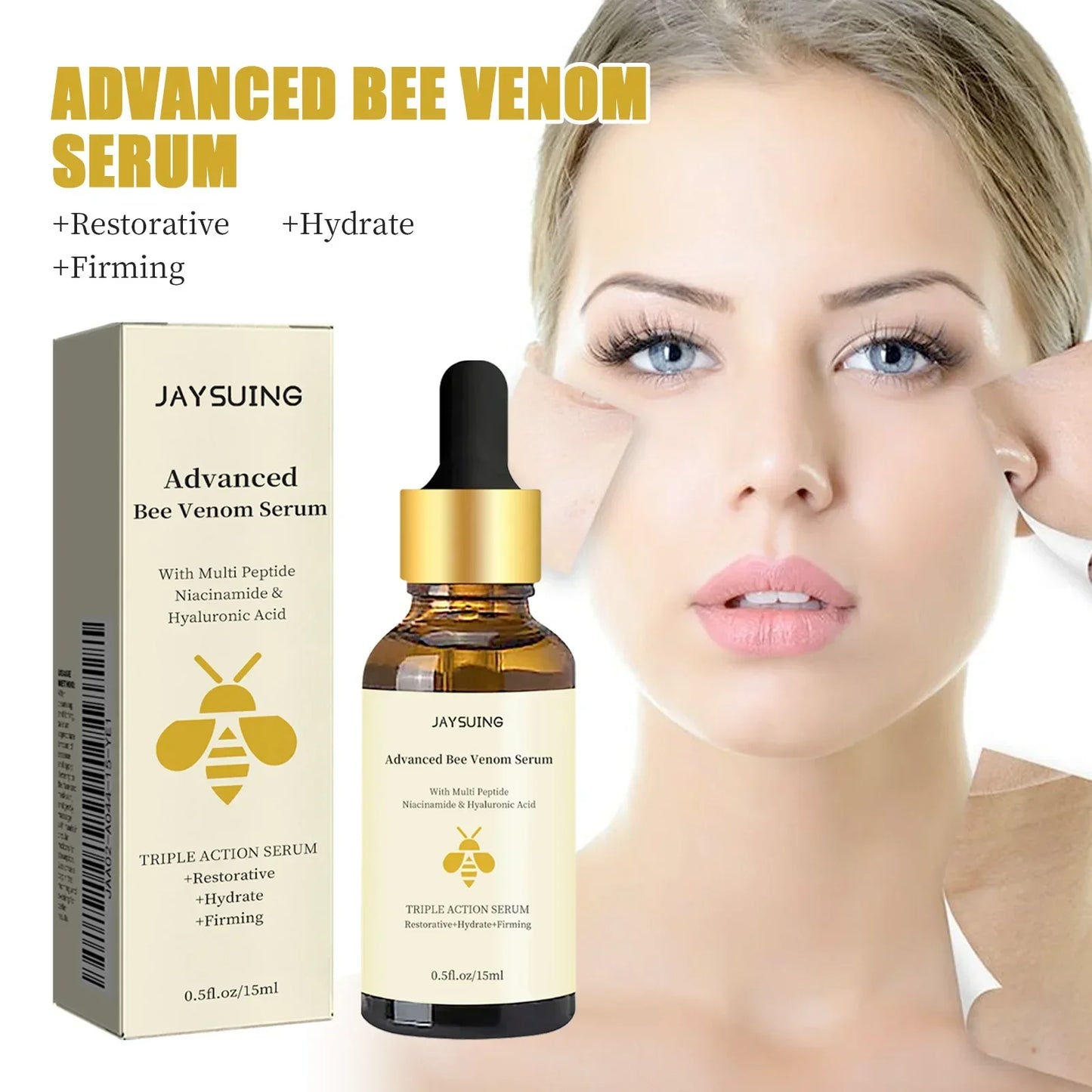 Jaysuing Bee Venom Serum Tighten Lightens Fine Lines Repair Dullness Moisturizing Firming Facial Skin Essence Brightening Skin Peaceful Pleasures Health and Wellness