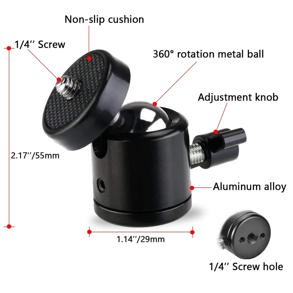 1/4" Hot Shoe Ball Head Adapter – DSLR, Action Cam & LED Mount