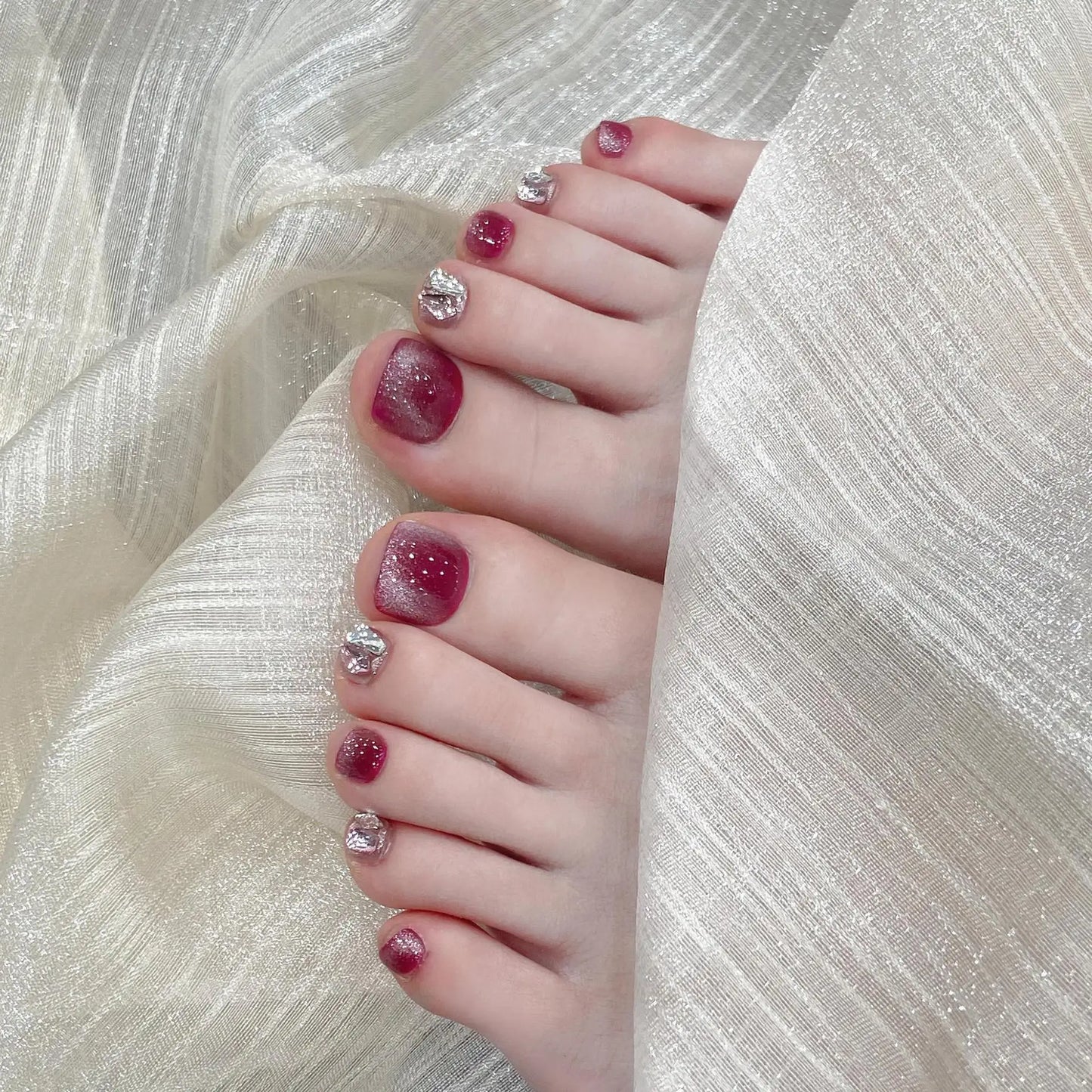 10pcs Handmade Press on Toenails Summer Purple Cat Eye Fake Toenails for Women Girl Wearable Glossy Korean Sweet False Toe Nails Peaceful Pleasures Health and Wellness