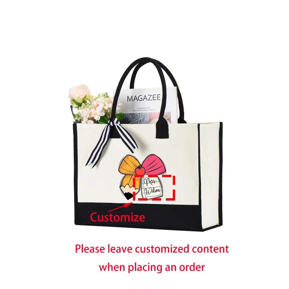 Personalized Teacher Tote Bag | Coquette Bow Name Gift