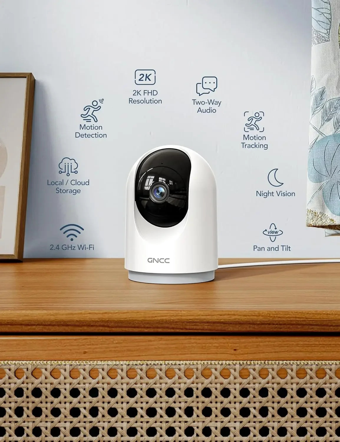 2K Indoor Security Camera with Motion Detection, Night Vision, Two-Way Audio, and Alexa/Google Home Compatibility Peaceful Pleasures Health and Wellness