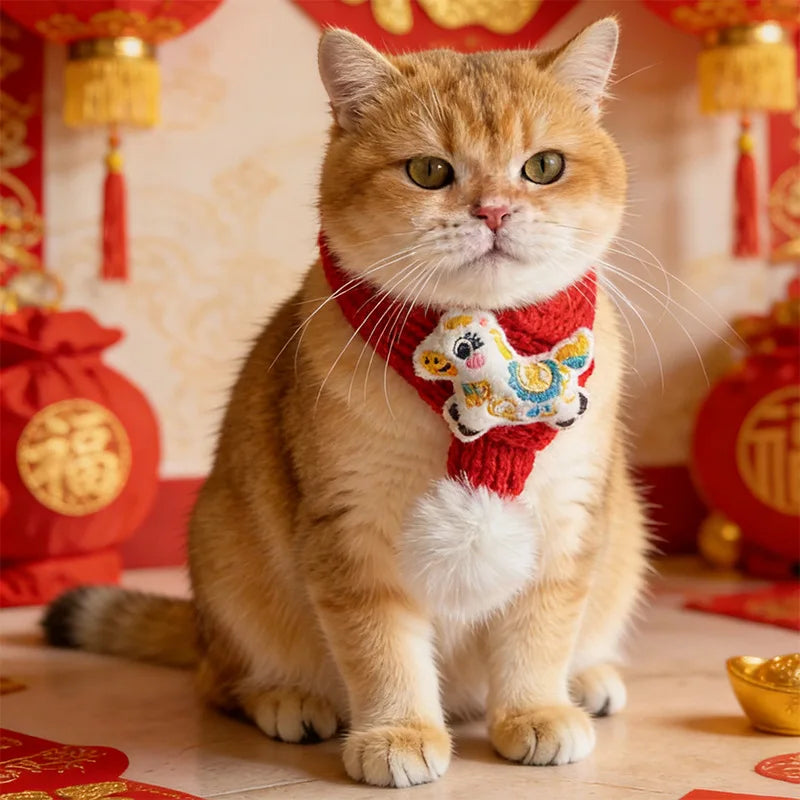 1pc Horse Year Pet Scarf New Year Cat Scarf Red Lucky Dog Scarf Dress Up Accessories Pet Supplies Peaceful Pleasures Health and Wellness