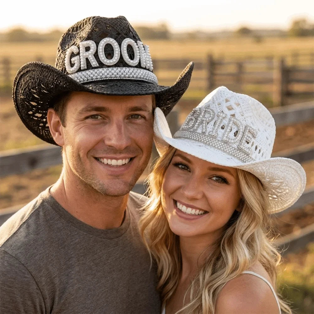 Rhinestone Bride Cowboy Hat – Crochet Western Cowgirl Party Hat