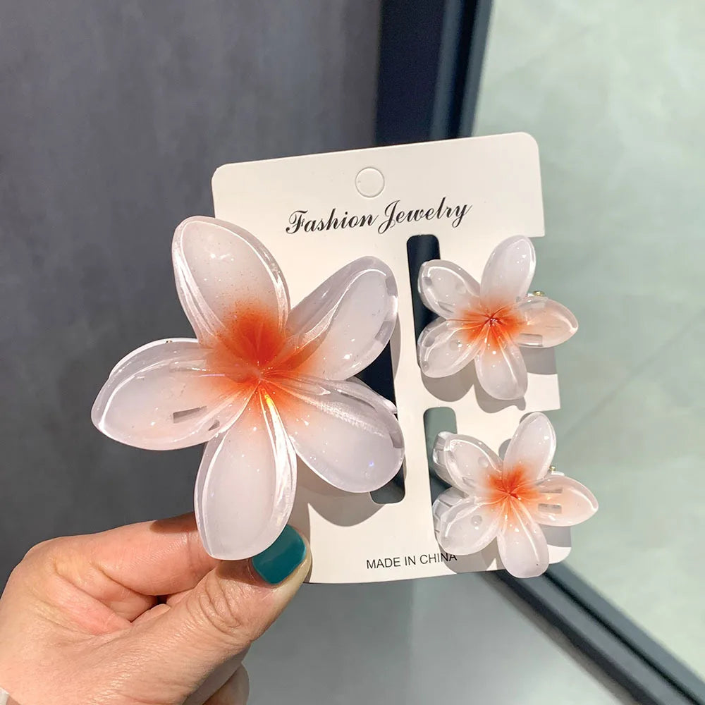 3-Pack Hawaiian Plumeria Flower Hair Claw Clips | Gradient Set