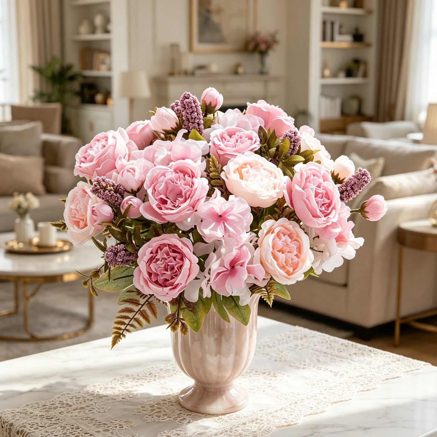 Silk Peony Hydrangea Artificial Flower Bouquet – Wedding & Home