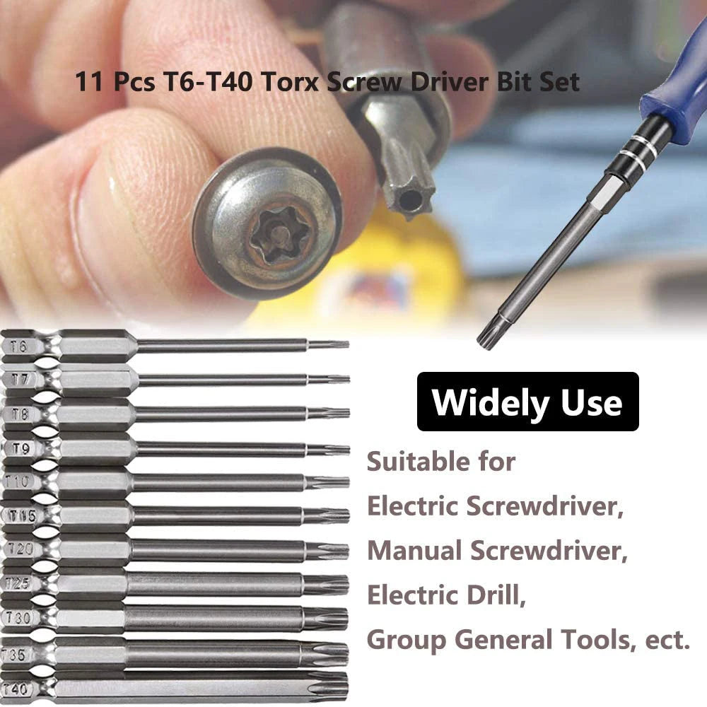 11-Piece S2 Torx Bit Set T6–T40 | Magnetic 75mm & 100mm Peaceful Pleasures Health and Wellness