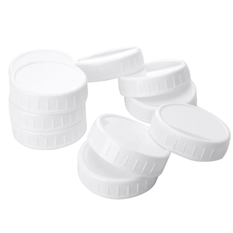 10PCS White Mason Canning Drinking Jar Lid 70mm/86mm Inner Diameter Plastic Covers Unlined Ribbed Lids Storage Caps Replacement Peaceful Pleasures Health and Wellness