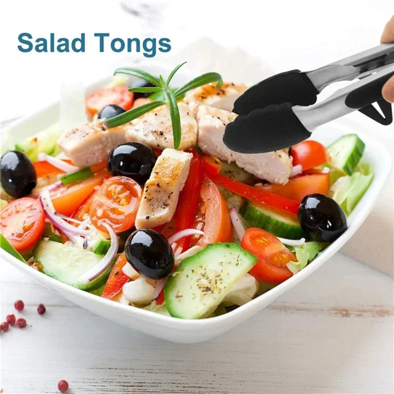 Stainless Steel Kitchen Tongs with Silicone Tips | BBQ & Cooking