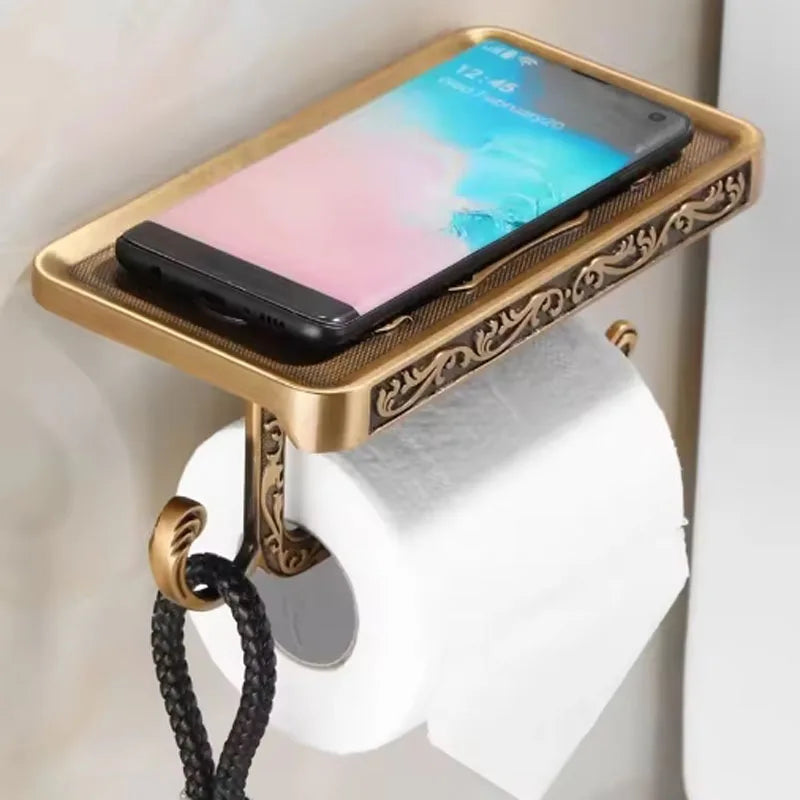 Vintage Brass Wall Mounted Toilet Paper Holder | Antique Finish