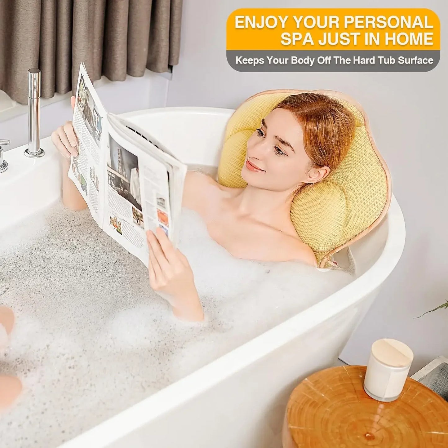 Full Body Bathtub Pillow – 13 Suction Cups, 3.9" Thick Air Mesh Peaceful Pleasures Health and Wellness