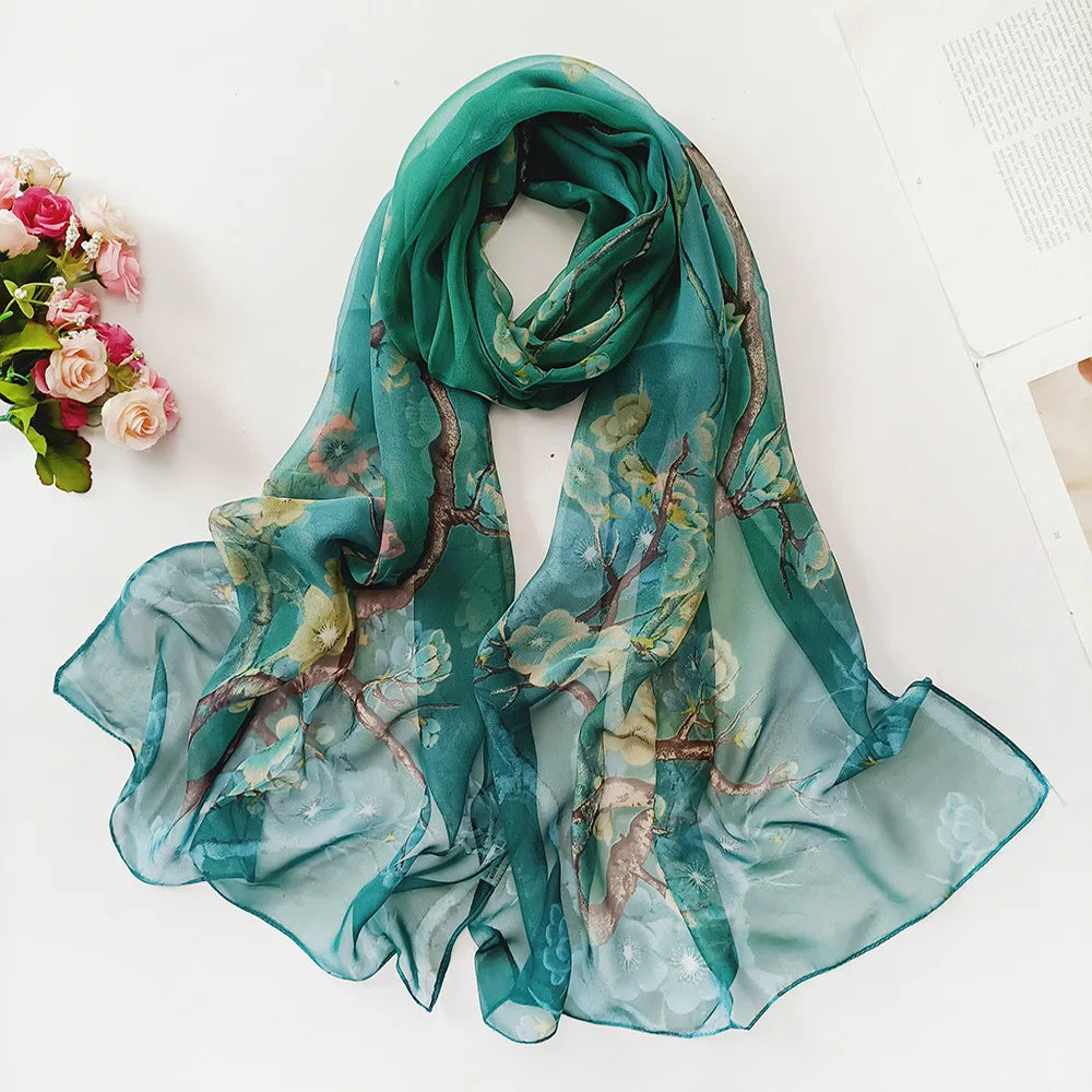 Women's Ink Lotus Chiffon Scarf – Lightweight Floral Print